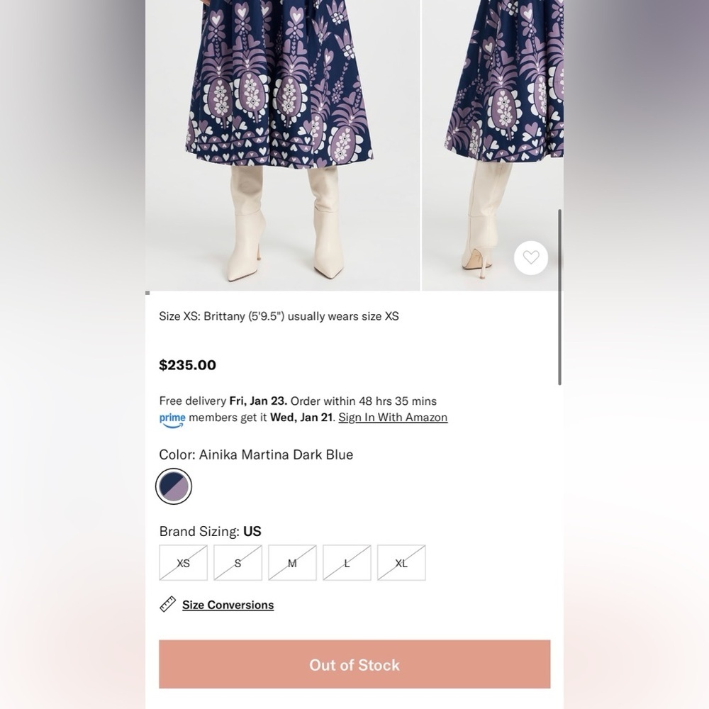 NWT FARM Rio Ainika Martina Dark Blue Floral Scalloped Cotton Midi Skirt - Picture 9 of 9